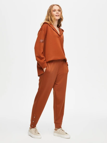 Faik Sönmez Oversize Midi Kadın Pantolon - Günlük Stil - Sweatshirt Kumaş - Resim 5