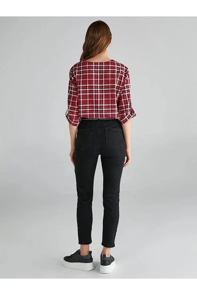 Faik Sönmez Minimalist Yüksek Bel Dar Paça Jean Pantolon - Günlük Şıklık - Resim 4