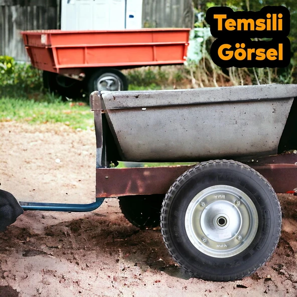 Havalı Dublex El Arabası Yük Taşıma Tekeri Siboplu Bilyeli Rulmanlı 370x80 mm Çelik Jant Tekerlek - 5