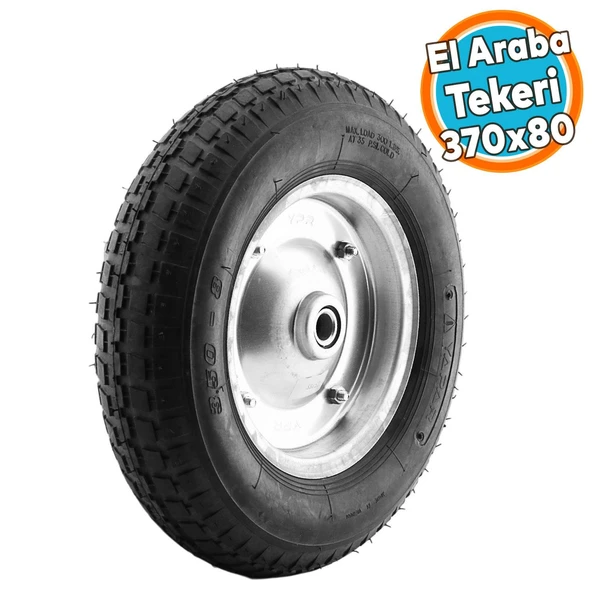 Havalı Dublex El Arabası Yük Taşıma Tekeri Siboplu Bilyeli Rulmanlı 370x80 mm Çelik Jant Tekerlek