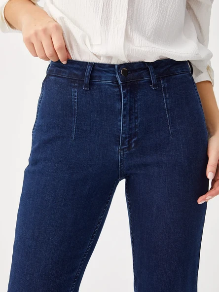 Faik Sönmez Minimalist Midi Kot Pantolon - Yüksek Bel - Günlük Şık - Resim 3