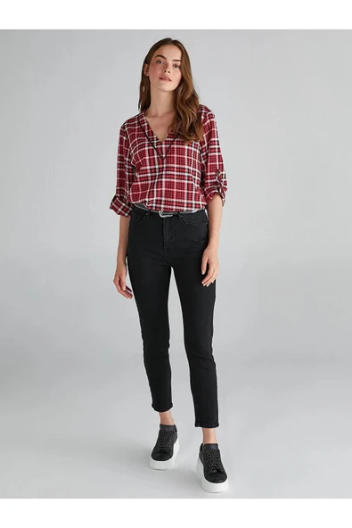 Faik Sönmez Minimalist Yüksek Bel Dar Paça Jean Pantolon - Günlük Şıklık - Resim 2