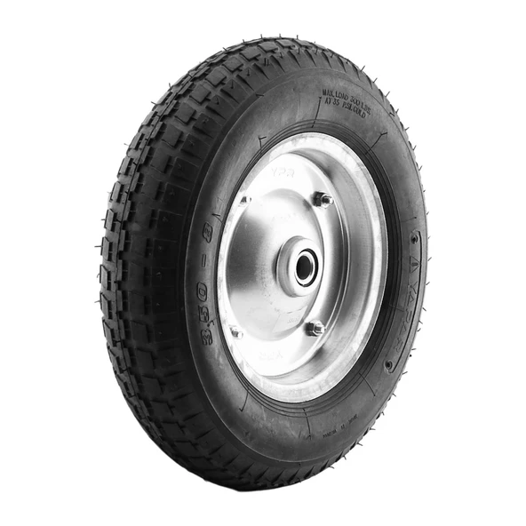Havalı Dublex El Arabası Yük Taşıma Tekeri Siboplu Bilyeli Rulmanlı 370x80 mm Çelik Jant Tekerlek - 2