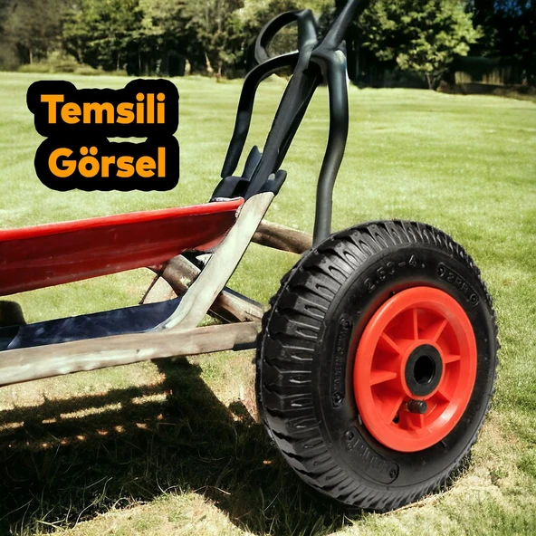 Yük Taşıma Arabası Tekeri El Arabası Burçlu Şişme Şambelli İç Lastikli Teker 200x40 mm Plastik Jant - 5