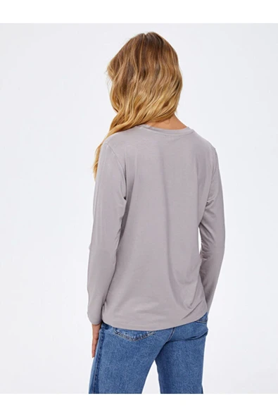 Faik Sönmez Kadın V Yaka Oversize Uzun Kol T-Shirt - Minimalist - 12