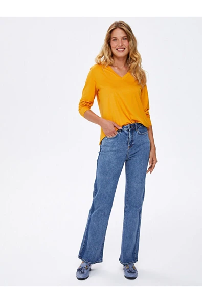 Faik Sönmez Kadın V Yaka Oversize Uzun Kol T-Shirt - Minimalist - 6