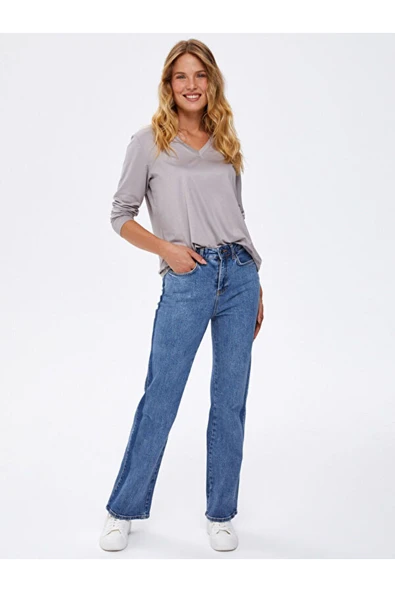 Faik Sönmez Kadın V Yaka Oversize Uzun Kol T-Shirt - Minimalist - 10