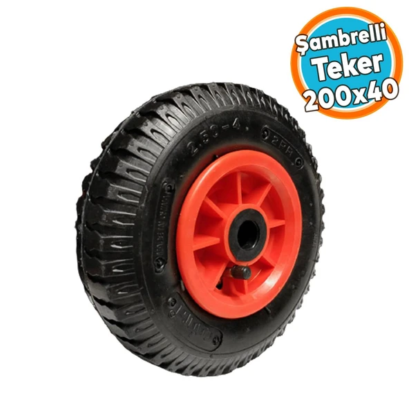 Yük Taşıma Arabası Tekeri El Arabası Burçlu Şişme Şambelli İç Lastikli Teker 200x40 mm Plastik Jant
