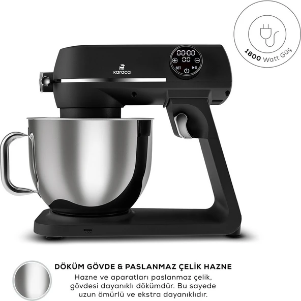 Karaca Multichef Artisan Digital Ekran 7 Litre Döküm Stand Mikser Siyah 1800W - 13