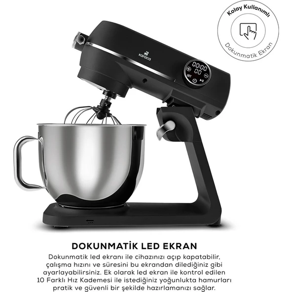 Karaca Multichef Artisan Digital Ekran 7 Litre Döküm Stand Mikser Siyah 1800W