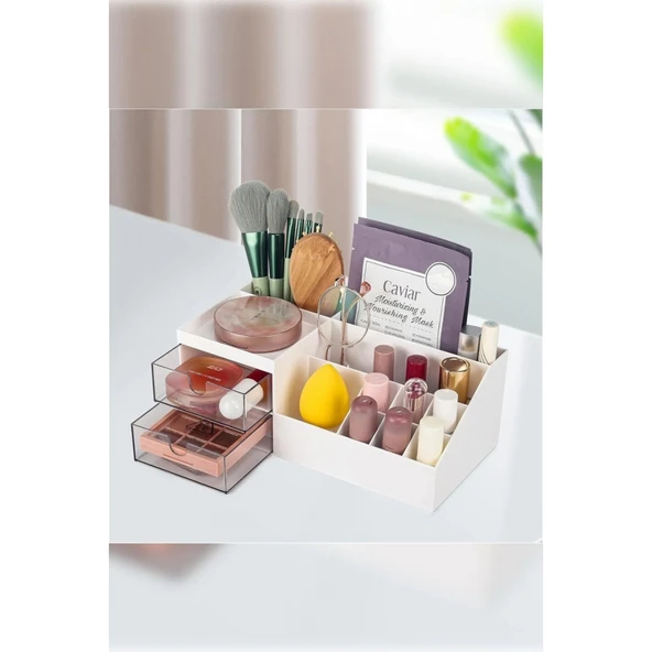 Piev 2 Çekmeceli Çok Bölmeli Makyaj Kozmetik Düzenleyici Organizer - 2