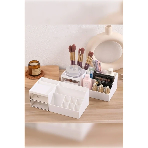 Piev 2 Çekmeceli Çok Bölmeli Makyaj Kozmetik Düzenleyici Organizer - 3
