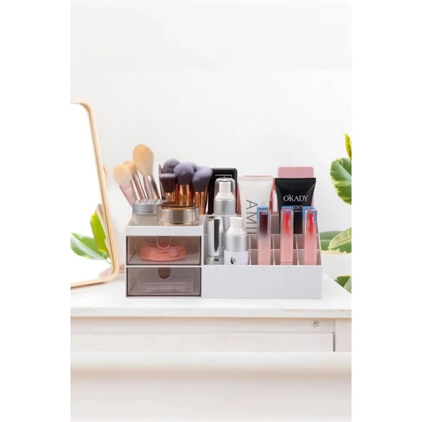 Piev 2 Çekmeceli Çok Bölmeli Makyaj Kozmetik Düzenleyici Organizer