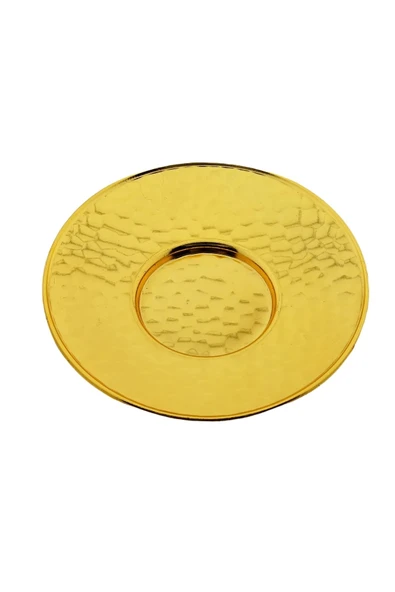 Metal 6 Kişilik Altın Renkli Dövme Yuvarlak Çay Tabağı - 5