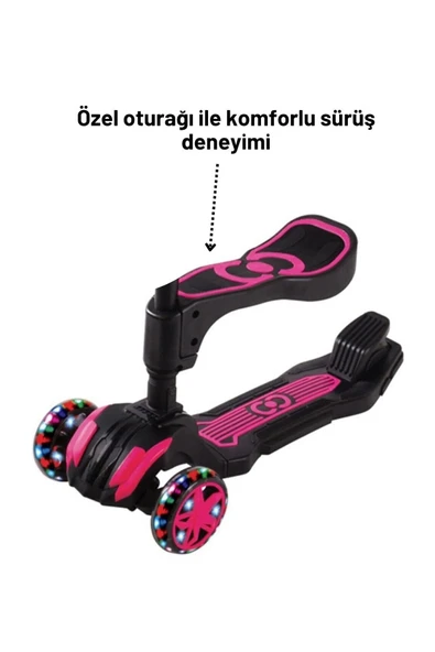 Furkan ToysCool Wheels Led Işıklı Oturaklı Pembe Combo Scooter FR59564 - 5