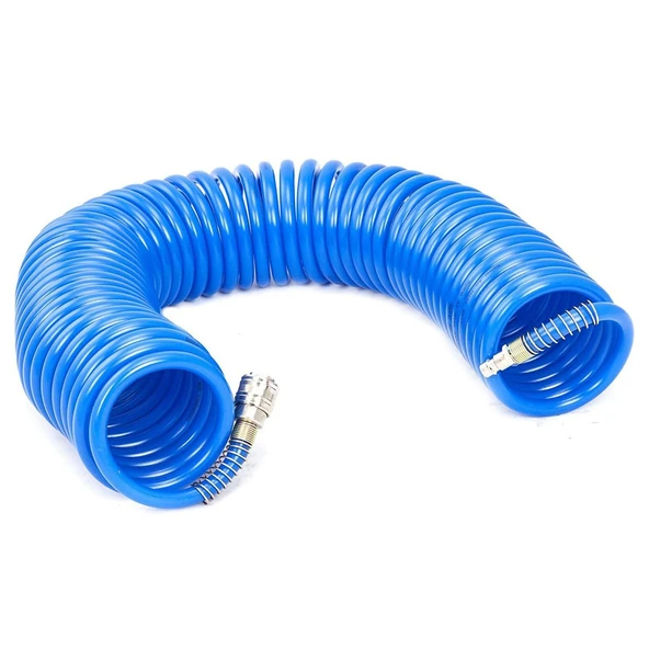Spiralli 5x8 Polietilen Hava Hortumu 10 Metre Nipel Jaklı Esnek Kırılmaz Sök Tak Soketli Manşon - 4