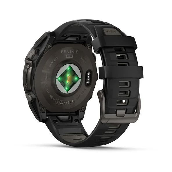 Garmin Fenix 8 - 47 mm Solar Sapphire Karbon Gri DLC Titanyum Siyah/Gri Silikon Kayışlı - 8