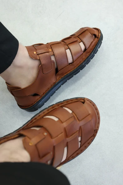 Hakiki Deri  Erkek Klasik Sandalet 927MA021 - Resim 11