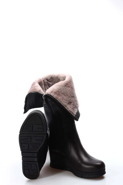 Hakiki Deri Kürklü  Kadın Dolgu Topuk Çizme 064KZA1006 - Resim 5