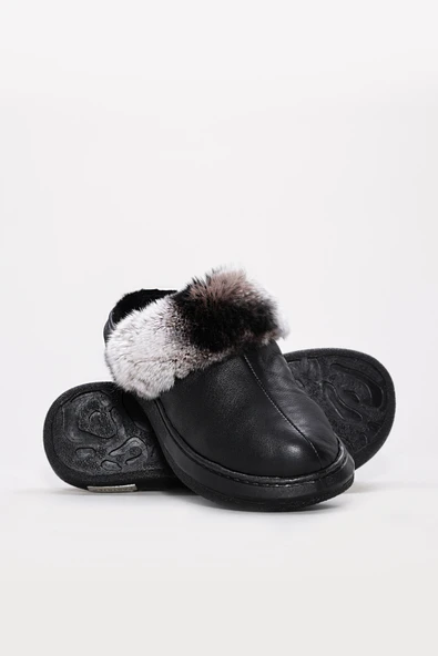 Hakiki Deri Kürklü  Kadın Ev Terlik 733ZA001 - Resim 4