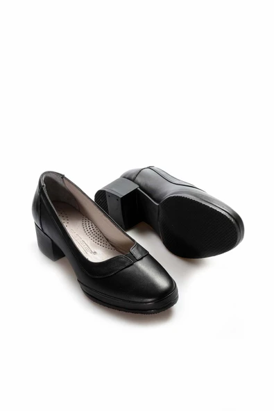 Hakiki Deri  Kadın Kalın Topuklu Ayakkabı 889ZA5156 - Resim 6