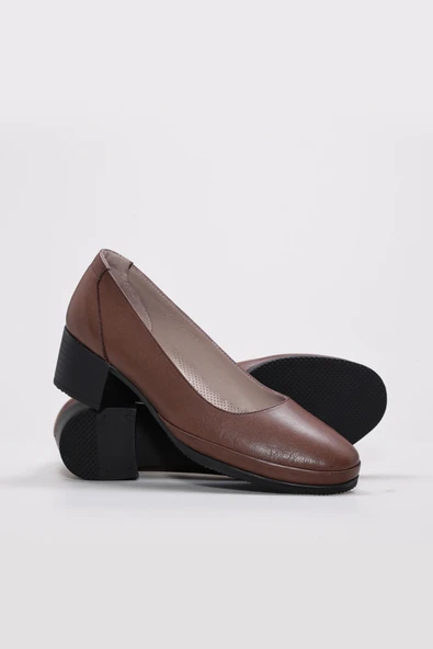 Hakiki Deri  Kadın Kalın Topuklu Ayakkabı 889ZA5065 - Resim 3