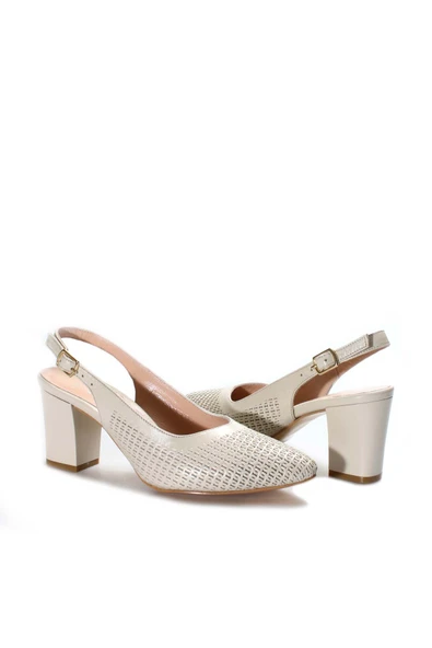 Hakiki Deri  Kadın Kalın Topuklu Ayakkabı 064ZA360 - Resim 5