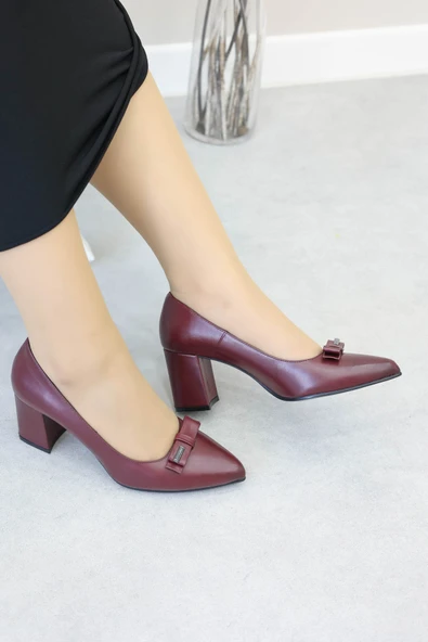 Hakiki Deri  Kadın Kalın Topuklu Ayakkabı 019ZA8069 - Resim 5