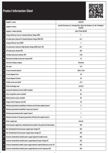 Arçelik 7 Serisi A50 D 790 B / 50'' 4k Smart Android Tv - 6