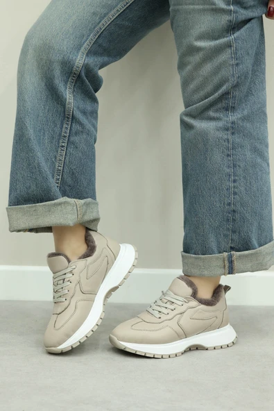 Hakiki Deri Kürklü  Kadın Casual Ayakkabı 136KZA502-2 - Resim 7