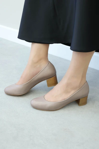 Hakiki Deri  Kadın Kalın Topuklu Ayakkabı 792ZA057 - Resim 7