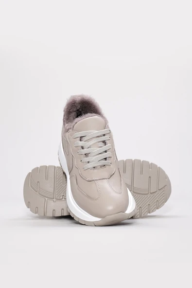 Hakiki Deri Kürklü  Kadın Casual Ayakkabı 136KZA502-2 - Resim 10