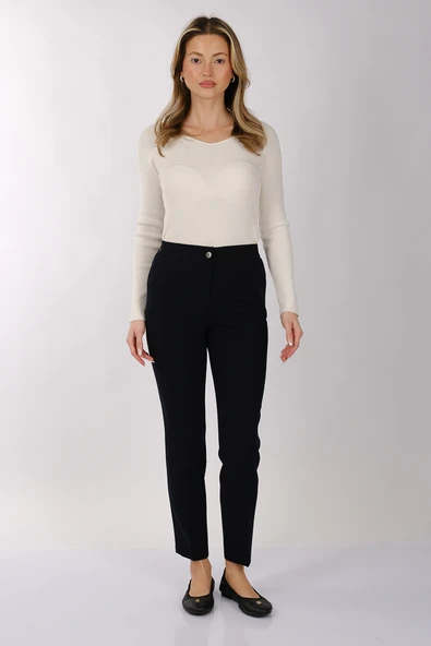 Modiva Minimalist Yüksek Bel 7/8 Dar Kesim Kadın Pantolon - Günlük & Ofis - 3