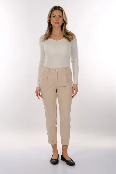 Modiva Minimalist Yüksek Bel Midi Kadın Pantolon - Günlük & Ofis - Resim 3