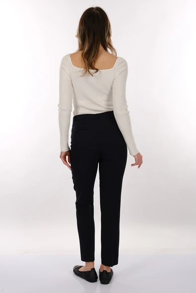 Modiva Minimalist Kadın Pantolon - Yüksek Bel, Düz Kesim, Midi Boy - Günlük & İş - Resim 4