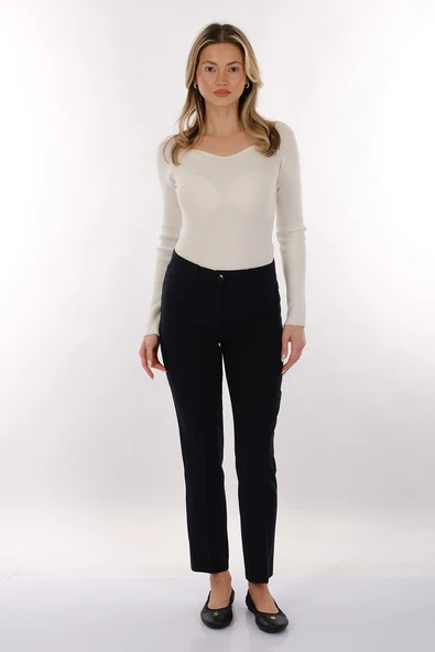 Modiva Minimalist Kadın Pantolon - Yüksek Bel, Düz Kesim, Midi Boy - Günlük & İş - Resim 2