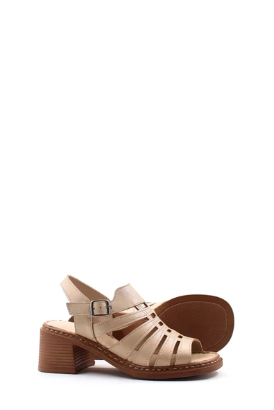 Hakiki Deri Kadın Dolgu Topuk Sandalet 621ZA937L - 4