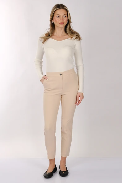 Modiva Minimalist Yüksek Bel 7/8 Dar Kesim Kadın Pantolon - Günlük & Ofis - 4