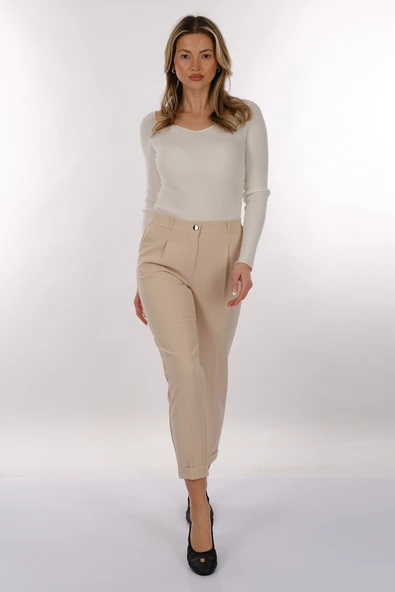 Modiva Minimalist Yüksek Bel Midi Kadın Pantolon - Günlük & Ofis - Resim 6