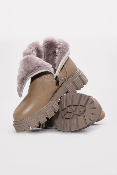 Hakiki Deri Kürklü  Kadın Klasik Bot 710KZA6002 - Resim 9