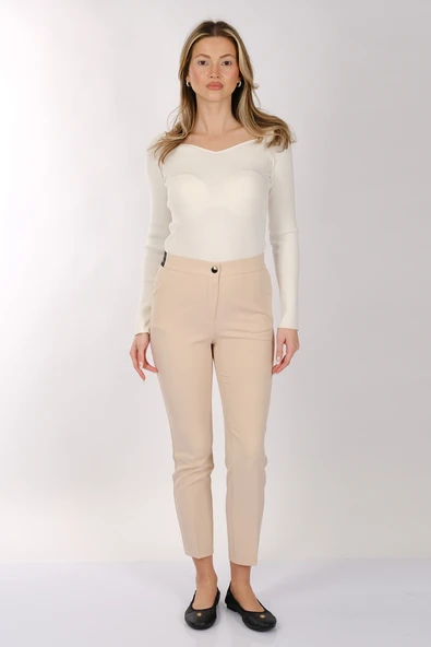 Modiva Minimalist Yüksek Bel 7/8 Dar Kesim Kadın Pantolon - Günlük & Ofis