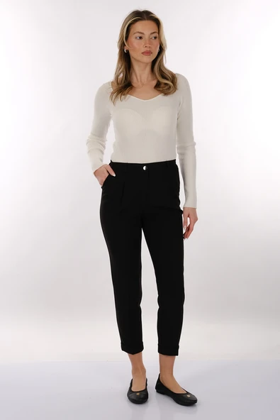 Modiva Minimalist Yüksek Bel Midi Kadın Pantolon - Günlük & Ofis - Resim 9