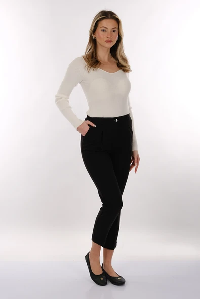 Modiva Minimalist Yüksek Bel Midi Kadın Pantolon - Günlük & Ofis - Resim 4