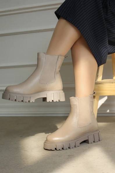 Hakiki Deri Kürklü  Kadın Klasik Bot 710KZA6007 - Resim 5