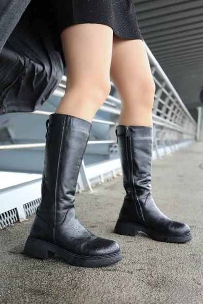 Hakiki Deri Kürklü  Kadın Klasik Çizme 124KZA2314 ürün görseli 1