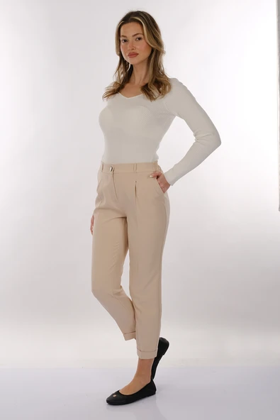 Modiva Minimalist Yüksek Bel Midi Kadın Pantolon - Günlük & Ofis - Resim 8