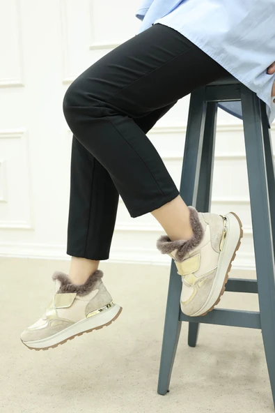 Hakiki Deri Kürklü  Kadın Casual Ayakkabı 757KZA24056 - Resim 11