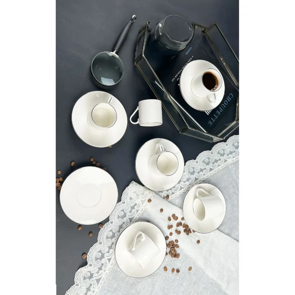 Porser Porselen Lumina Silver 6 Kişilik Kahve Fincan Takımı S10-12-90037-2 - 2