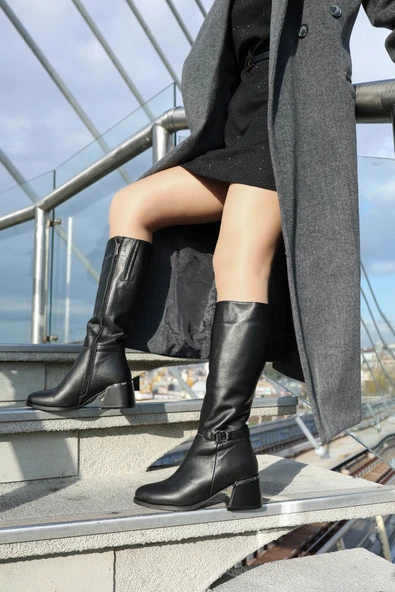 Hakiki Deri Kürklü  Kadın Dolgu Topuk Çizme 064KZA267 ürün görseli