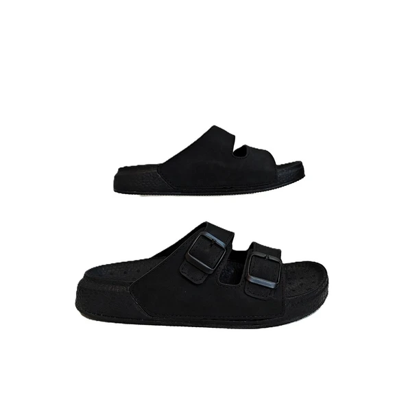 Pierre Cardin 7410 Siyah Çift Tokalı Yumuşak Taban Rahat Terlik - 7